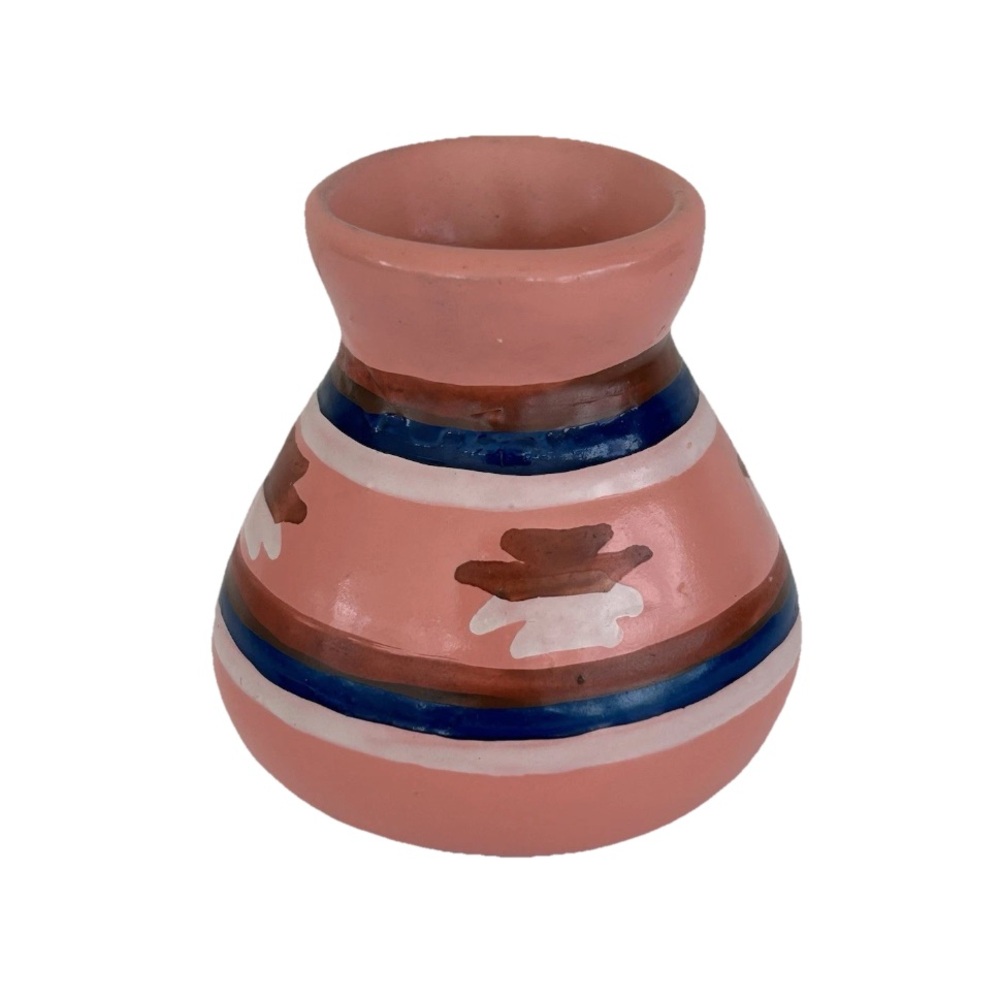 Aztec Style Mini Pottery Vase Vintage Hand Painted 2.25”